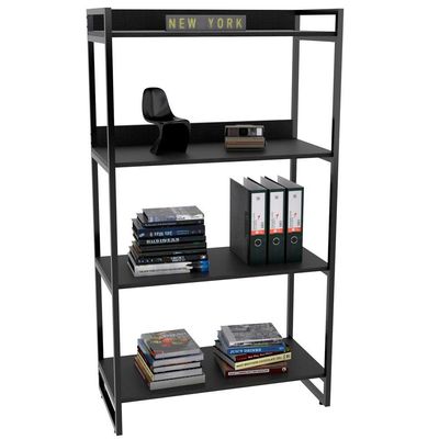Kit Mesa Cavalete 150cm com Estante 4 Prateleiras Estilo Industrial Form C01 Preto Onix - Lyam Decor