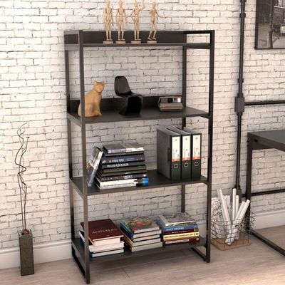Kit Mesa Cavalete 150cm com Estante 4 Prateleiras Estilo Industrial Form C01 Preto Onix - Lyam Decor