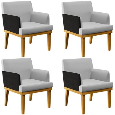 Kit 4 Poltronas Decorativas Para Sala de Estar Beatriz W01 Linho Cinza Couríssimo Preto - Lyam Decor