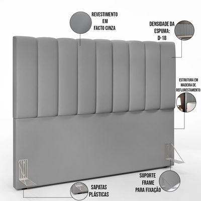 Cabeceira Cama Box Casal King 195 cm Dália W01 Facto Cinza - Lyam Decor