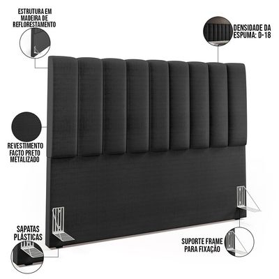 Cabeceira Cama Box Casal King 195 cm Dália W01 Facto Preto Metalizado - Lyam Decor