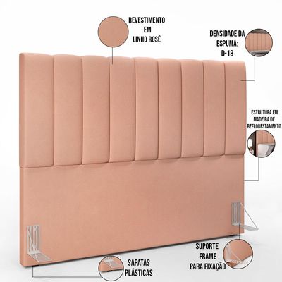 Cabeceira Cama Box Casal King 195 cm Dália W01 Linho Rosê - Lyam Decor