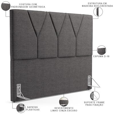 Cabeceira Cama Box Casal King 195 cm Aurora W01 Linho Cinza Escuro - Lyam Decor