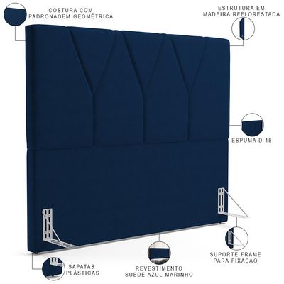 Cabeceira Cama Box Casal King 195 cm Aurora W01 Suede Azul Marinho - Lyam Decor