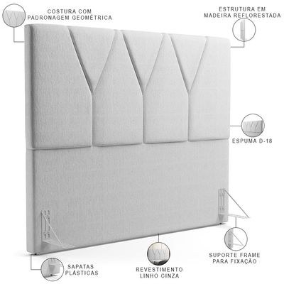 Cabeceira Cama Box Casal King 195 cm Aurora W01 Linho Cinza - Lyam Decor