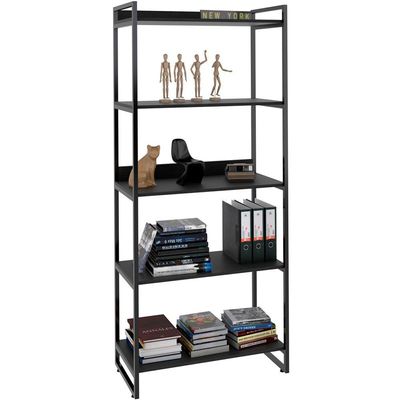 Kit Mesa Cavalete 150 cm com Estante 5 Prateleiras Estilo Industrial Form C01 Preto Onix - Lyam Decor