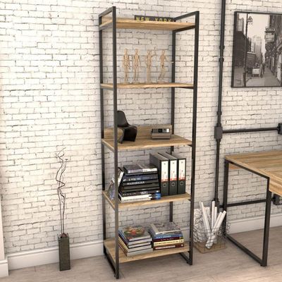 Kit 03 Estantes com 5 Prateleiras Escritório Estilo Industrial Form C01 187x60 cm Carvalho - Lyam Decor