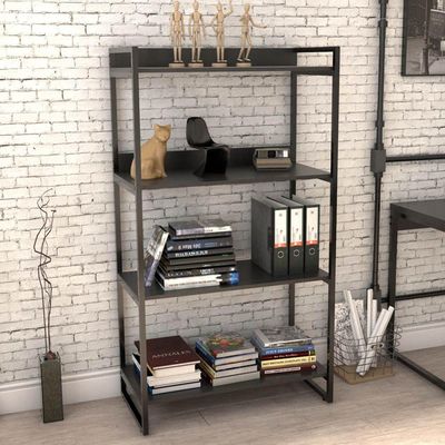Estante Multiuso 4 Prateleiras Escritório Estilo Industrial Form C01 146x80 cm Preto Onix - Lyam Decor