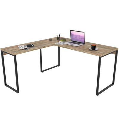 Kit Mesa De Escritório Industrial em L com Estante 5 Prateleiras Form C01 150x150 Carvalho - Lyam Decor