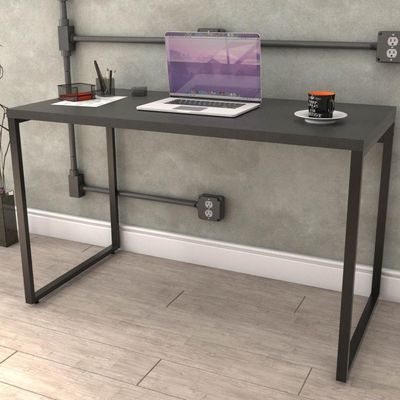 Kit Mesa Para Escritório com Estante Office Estilo Industrial Form C01 120 cm Preto Onix - Lyam Decor