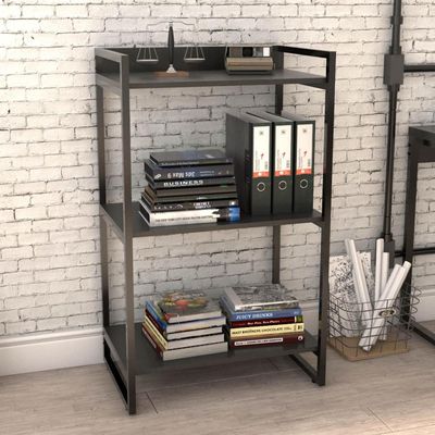 Kit Mesa Para Escritório com Estante Office Estilo Industrial Form C01 120 cm Preto Onix - Lyam Decor