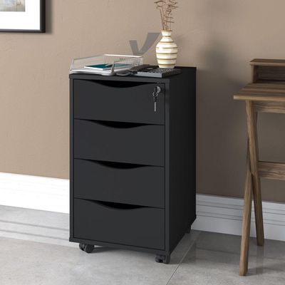 Gaveteiro Para Escritório Office com Rodízios 04 Gavetas Bit A02 Preto - Lyam Decor