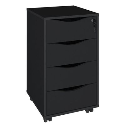 Gaveteiro Para Escritório Office com Rodízios 04 Gavetas Bit A02 Preto - Lyam Decor