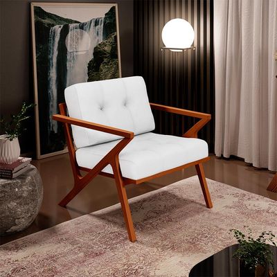 Poltrona Decorativa Sala De Estar Com Cintas De Corano Laís B04 Facto Branco - Lyam Decor