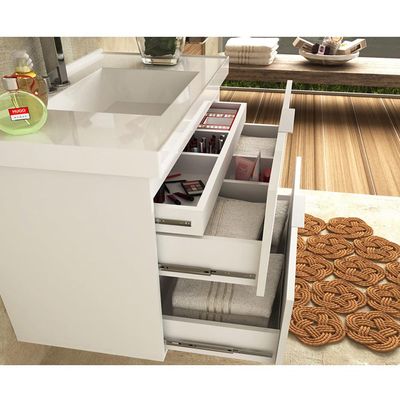 Armário Balcão Gabinete Para Banheiro 60cm Com 03 Gavetas Pietra B06 Branco Brilho - Lyam Decor