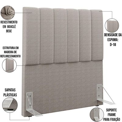 Cabeceira Cama Box Solteiro 100 cm Dália W01 Bouclê Bege - Lyam Decor