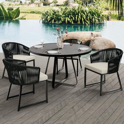 Kit 02 Cadeiras Decorativas Para Área Gourmet Cozinha Corda Náutica Bethari D04 Preto - Lyam Decor