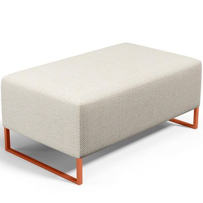 Puff Decorativo Sala De Estar Cléo 90cm Base De Ferro Cobre W01 Linho Champagne - Lyam Decor