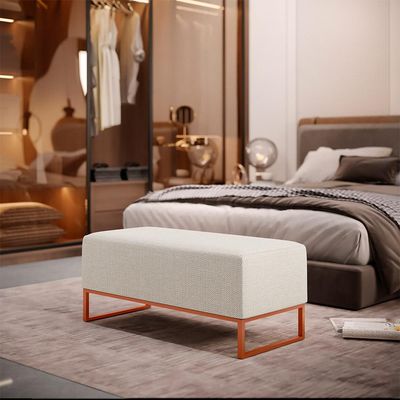 Puff Decorativo Sala De Estar Cléo 90cm Base De Ferro Cobre W01 Linho Champagne - Lyam Decor