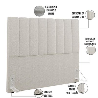 Cabeceira Cama Box Casal 140 cm Dália W01 Bouclê Creme - Lyam Decor