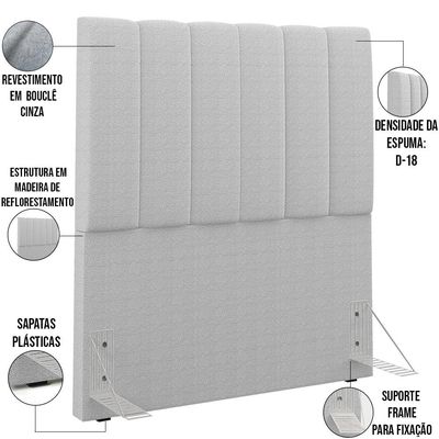 Cabeceira Cama Box Solteiro 100 cm Dália W01 Bouclê Cinza - Lyam Decor