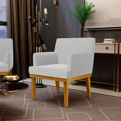 Kit 4 Poltronas Decorativas Sala De Estar E Recepção Base Mel Beatriz W01 Bouclê Cinza - Lyam Decor