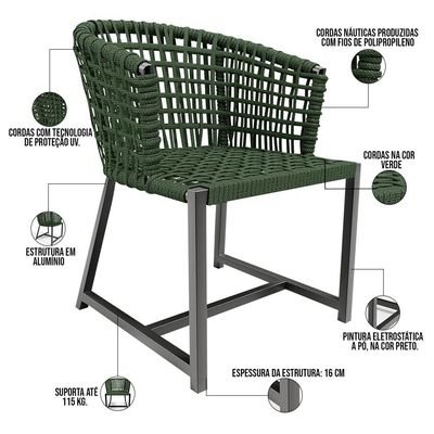 Kit Mesa Wine Com 4 Cadeira Área Externa Espaço Gourmet Corda Náutica Belize D04 Verde - Lyam Decor