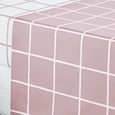 Jogo Cama Lençol Brooklyn King Quadriculado Micropercal 200 Fios 4 Peças - Rosa