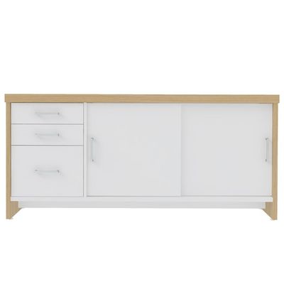 Balcão Multiuso Escritório 2 Portas 3 Gavetas Atria Executiva A02 Carvalho Branco - Lyam Decor