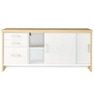 Balcão Multiuso Escritório 2 Portas 3 Gavetas Atria Executiva A02 Carvalho Branco - Lyam Decor