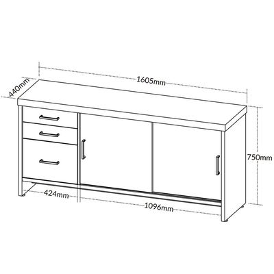 Balcão Multiuso Escritório 2 Portas 3 Gavetas Atria Executiva A02 Carvalho Branco - Lyam Decor