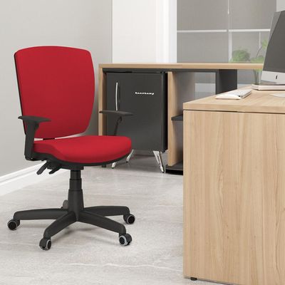 Kit 02 Cadeiras Escritório Diretor Office Giratória Preto Alta Flexi P03 Poliéster Vermelho - Lyam