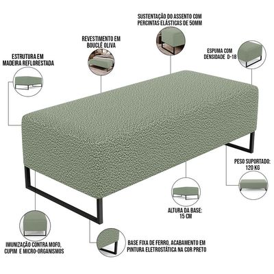 Kit 02 Puffs Decorativo Sala de Estar Bali W01 Base Ferro 120x50 cm Bouclê Oliva - Lyam Decor