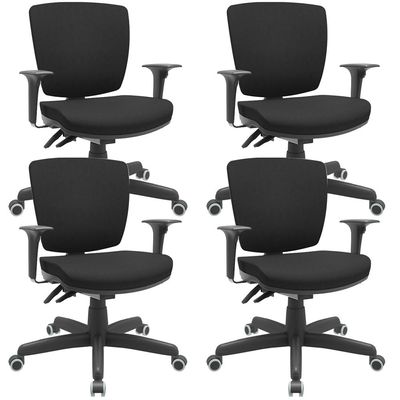 Kit 04 Cadeiras Escritório Executiva Office Giratória Preto Baixa Flexi P03 Poliéster Preto - Lyam
