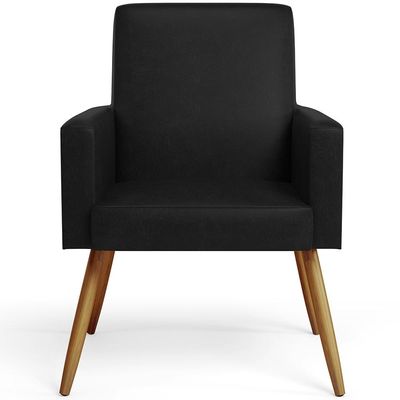 Kit 04 Poltronas Decorativa Para Sala De Estar Maria W01 Pés Palito Couríssimo Preto - Lyam Decor