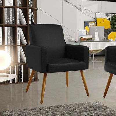 Kit 04 Poltronas Decorativa Para Sala De Estar Maria W01 Pés Palito Couríssimo Preto - Lyam Decor