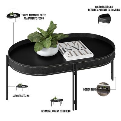Mesa de Centro Decorativo Para Sala de Estar Industrial Nord L05 Preto - Lyam Decor