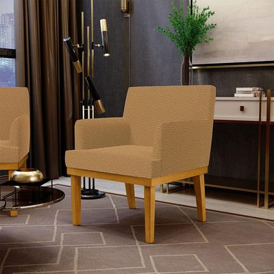 Poltrona Decorativa Para Sala De Estar E Recepção Beatriz W01 Bouclê Mostarda - Lyam Decor