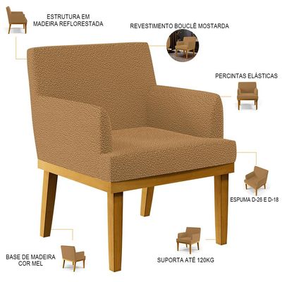 Poltrona Decorativa Para Sala De Estar E Recepção Beatriz W01 Bouclê Mostarda - Lyam Decor