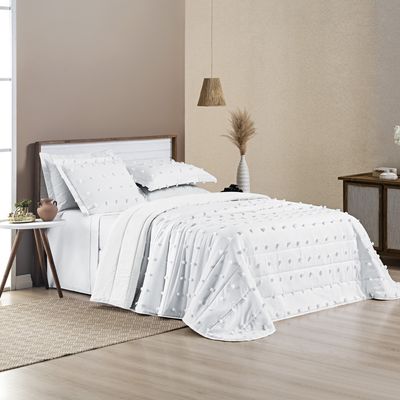Kit Cobre Leito Colcha Alexa Pompom Casal Padrão Dupla Face Micropercal 3 Peças - Branco