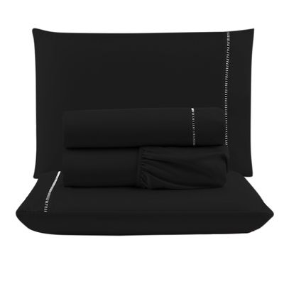 Kit c/ 4 Jogos Cama Lençol Unique Casal Padrão Micro Percal 400 Fios Ponto Palito 4 Peças - Preto + Branco