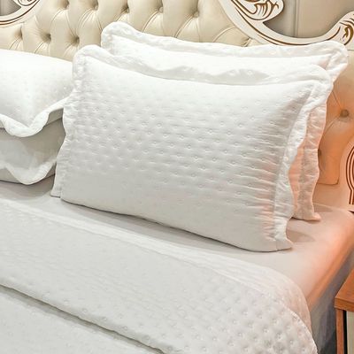 Kit Cobre Leito Colcha Perone Queen Dupla Face Toque de Pluma Micro Percal 300 Fios 3 Peças - Branco
