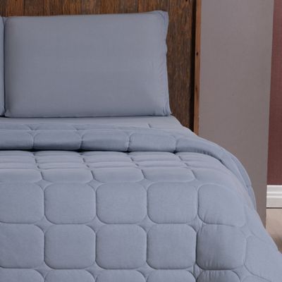 Kit Cobre Leito Colcha Livorno Queen Acolchoado Fofo Macio Malha 100% Algodão 3 Peças - Cinza
