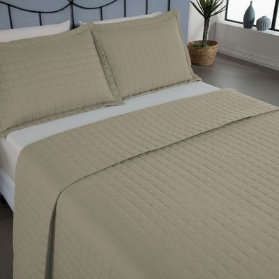 Kit Cobre Leito Colcha Bellini King Dupla Face Percal 300 Fios Textura Matelassê 3 Peças - Cáqui