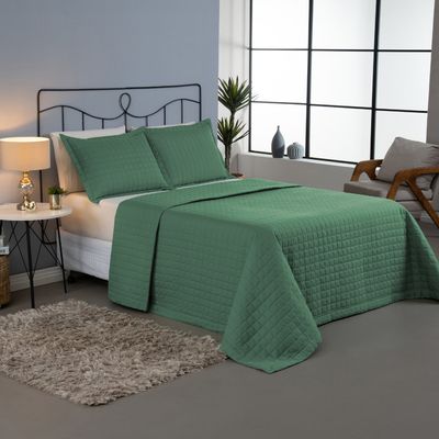 Kit Cobre Leito Colcha Bellini Queen Dupla Face Percal 300 Fios Textura Matelassê 3 Peças - Verde