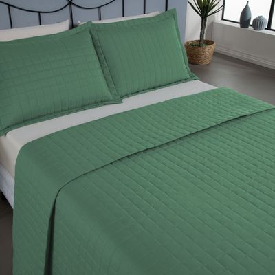 Kit Cobre Leito Colcha Bellini Casal Padrão Dupla Face Percal 300 Fios Textura Matelassê 3 Peças - Verde
