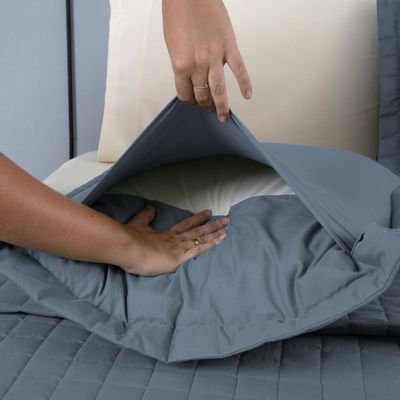 Kit Cobre Leito Colcha Bellini Solteiro Dupla Face Percal 300 Fios Textura Matelassê 2 Peças - Azul