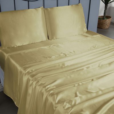 Jogo Cama Lençol Splendore King Cetim Charmousse Alto Brilho 4 Peças - Dourado