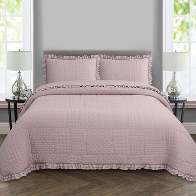 Kit Cobre Leito Colcha Maison King c/ Babado Percal 300 Fios 3 Peças - Roxo Malva