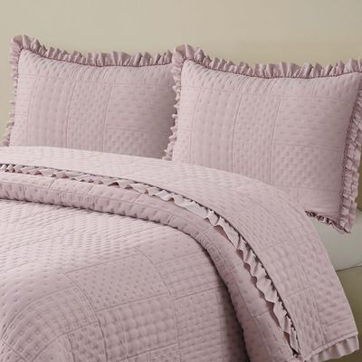 Kit Cobre Leito Colcha Maison Queen c/ Babado Percal 300 Fios 3 Peças - Roxo Malva